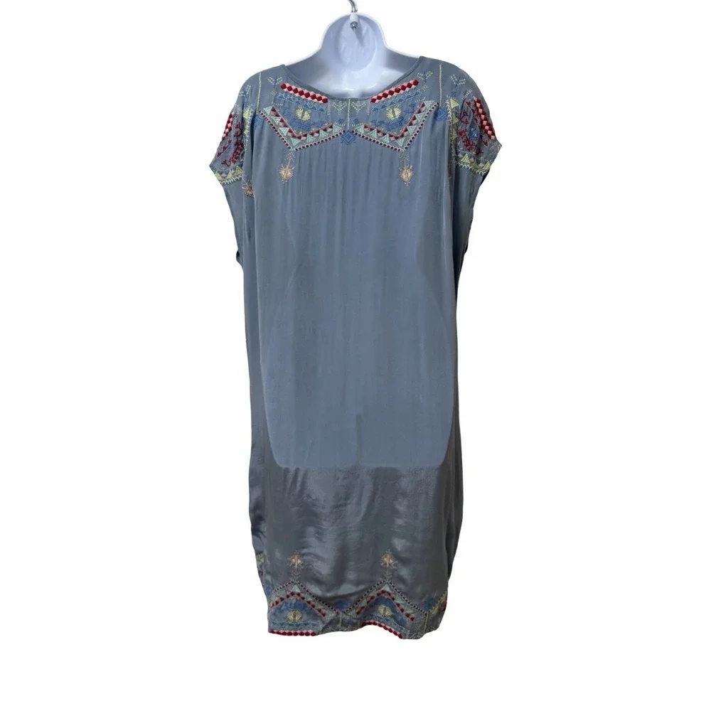 Sundance Womens Embroidered Viscose Shift Mini Dress Size L Blue Bohemian Boho - Picture 4 of 8